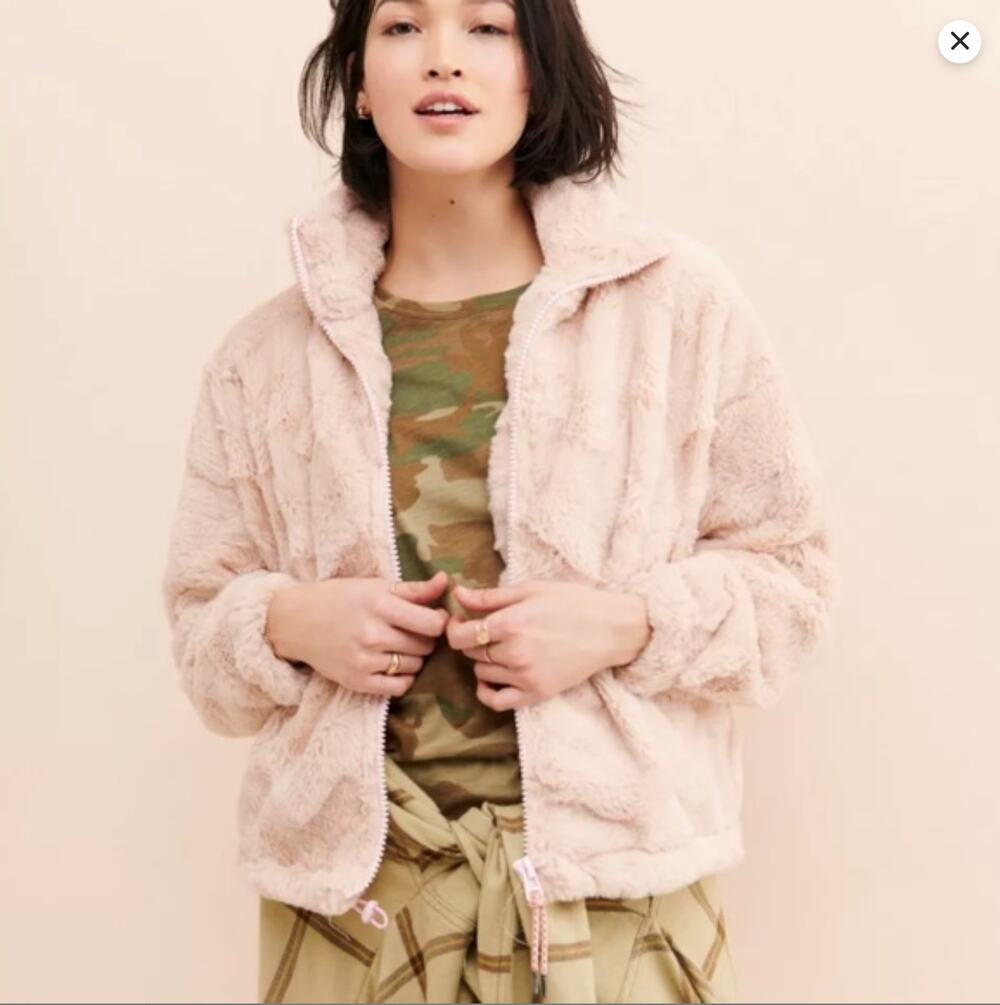 Faux Fur Teddy Jacket Blush Pink XL Urban Outfitters Eva Satin Lined Zip Coat UO
